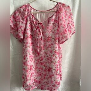 Mansy Woman’s Floral Print V Neck Ruffle Short Sleeve Blouse size Large